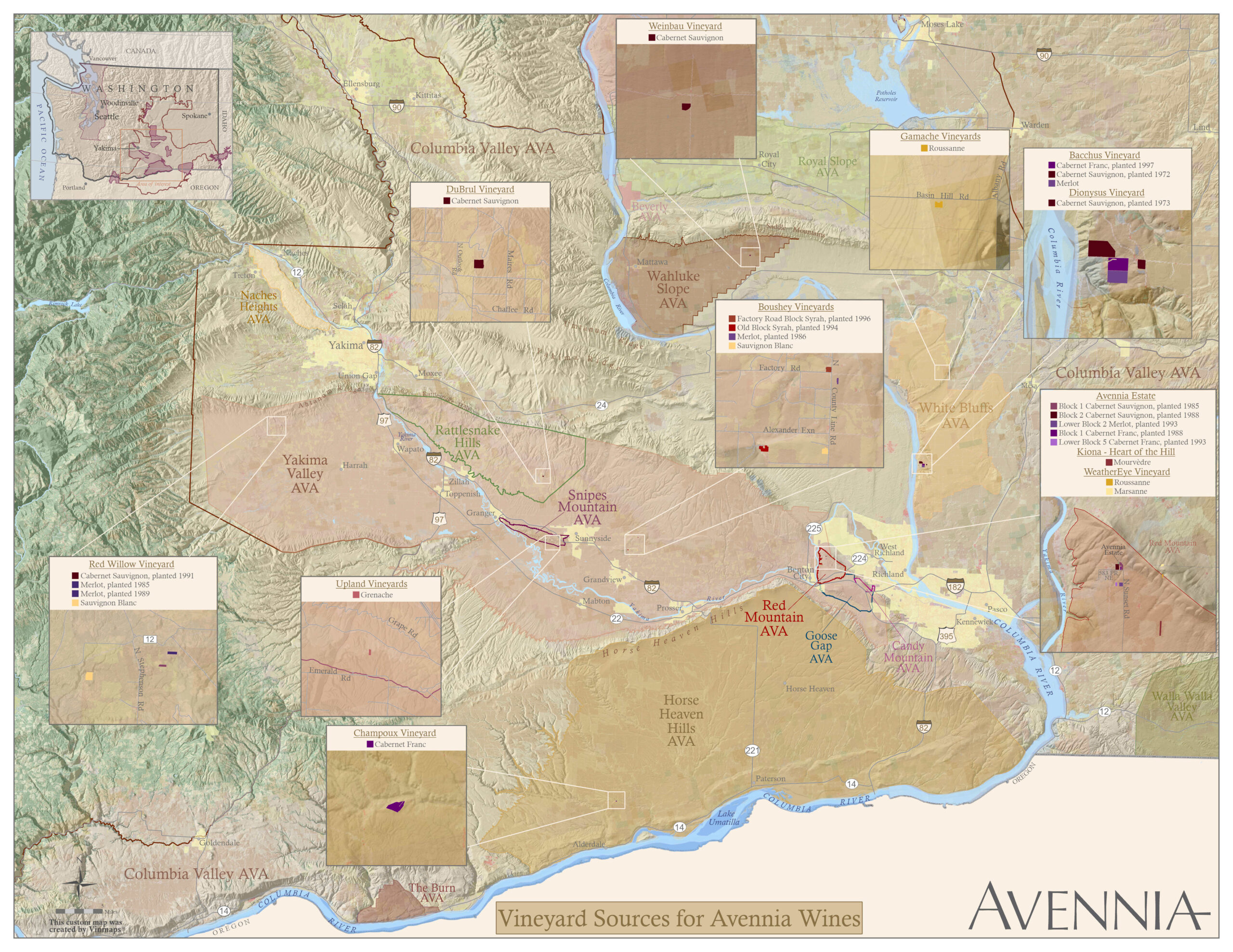 Avennia Vineyard Sources Map